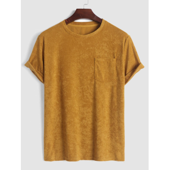 ZAFUL Men's ZAFUL Terry Cloth Short Sleeves Pocket Plain T Shirt L Deep yellow