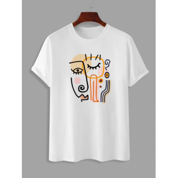 ZAFUL Men's Abstract Figure Graphic Printed Short Sleeve T-shirt M White