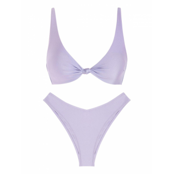 ZAFUL Knotted Shiny Cheeky Bikini Swimwear M Light purple