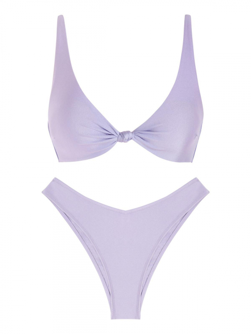 ZAFUL Knotted Shiny Cheeky Bikini Swimwear M Light purple