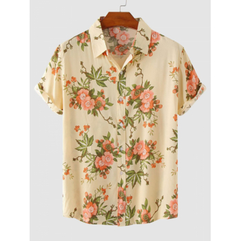 ZAFUL Men's Fresh Style Flowers Pattern Short Sleeves Shirt M Light coffee