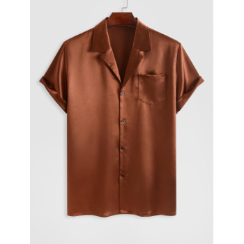 ZAFUL Men's ZAFUL Metallic Color Satin Front Pocket Short Sleeves Shirt L Coffee