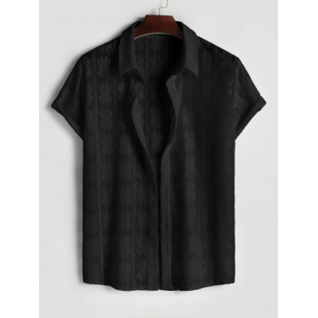 ZAFUL Men's Floral Openwork Sheer Short Sleeves Shirt M Black