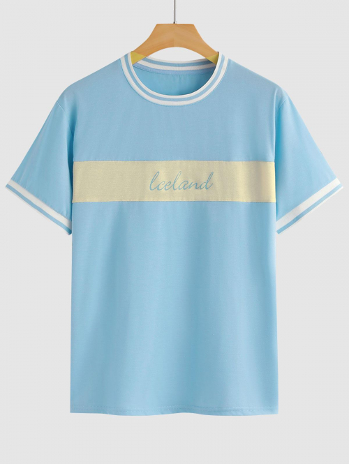 ZAFUL Men's Iceland Pattern Colorblock Casual Tee Xs Light blue