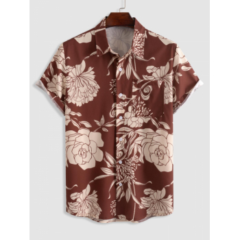 ZAFUL Men's ZAFUL Short Sleeves Vintage Blooming Floral Print Shirt L Coffee