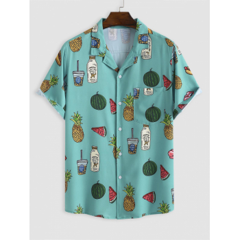 ZAFUL Men's Pineapple Watermelon Food Pattern Short Sleeves Vacation Shirt L Blue