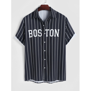 ZAFUL Men's Pinstriped BOSTON Print Short Sleeve Shirt 2xl Black