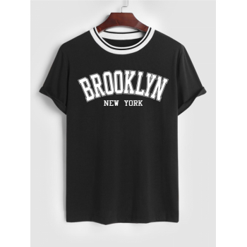 ZAFUL Men's Letter BROOKLYN NEW YORK Graphic Printed Short Sleeve T-shirt Xxl Black