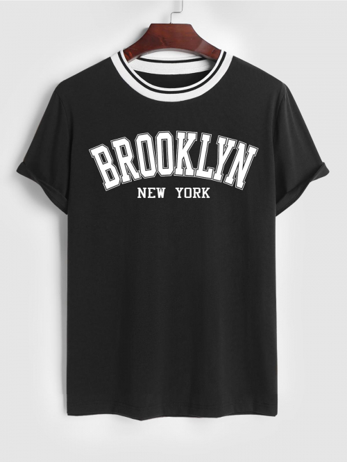 ZAFUL Men's Letter BROOKLYN NEW YORK Graphic Printed Short Sleeve T-shirt Xxl Black