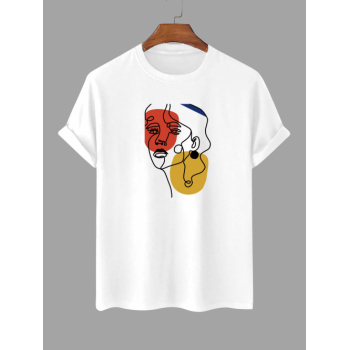 Sketch Figure Graphic Printed Short Sleeve T-shirt L White