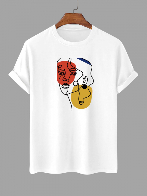 Sketch Figure Graphic Printed Short Sleeve T-shirt L White