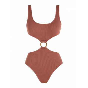 ZAFUL O-ring Cut Out Textured One-piece Swimsuit S Coffee