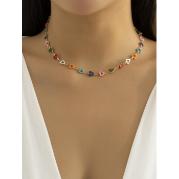 Colorful Heart Chain Choker Necklace For Women