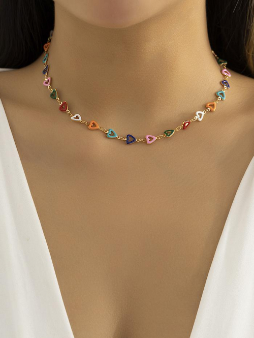 Colorful Heart Chain Choker Necklace For Women