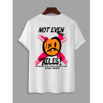 ZAFUL Men's NOT EVEN RULES Cartoon Graphic Pattern Short Sleeves T-shirt L White