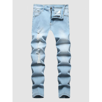 ZAFUL Men's Ripped Faded Color Jeans 34 Light blue