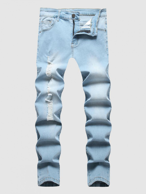 ZAFUL Men's Ripped Faded Color Jeans 34 Light blue