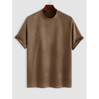 ZAFUL Men's Retro Faux Suede Fabric Plain Short Sleeves T Shirt Xl Deep coffee