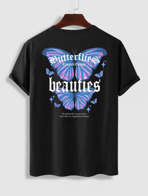 ZAFUL Men's Butterflies Beauties Pattern Short Sleeves T-shirt L Black