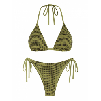 ZAFUL Halter Tie Side Textured String Triangle Bikini Swimwear L Light green