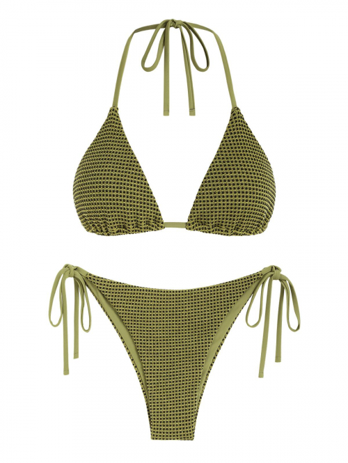 ZAFUL Halter Tie Side Textured String Triangle Bikini Swimwear L Light green