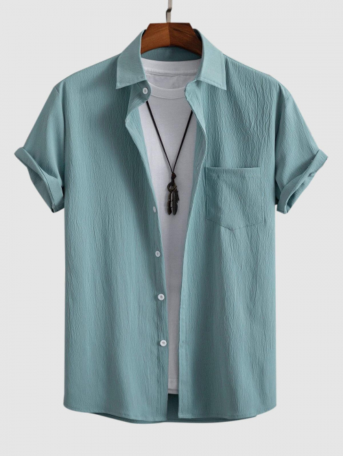 ZAFUL Men's Solid Color Textured Short Sleeves Shirt Xl Light blue