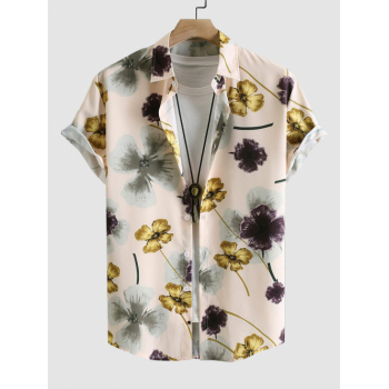 ZAFUL Men's Floral Printed Short Sleeves Shirt M Light coffee