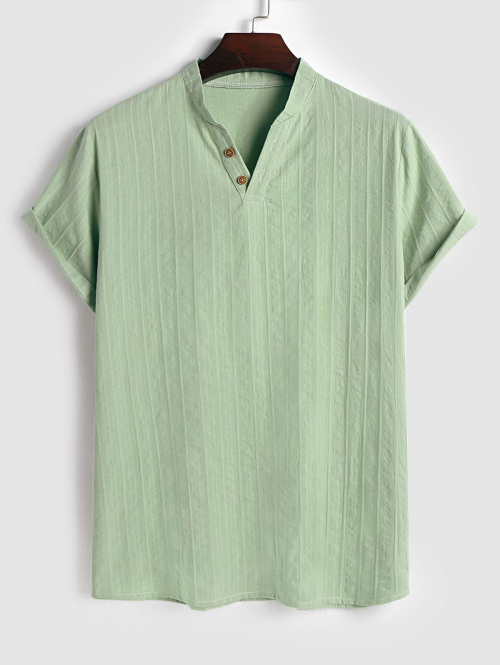 ZAFUL Men's Jacquard Weave Cotton and Linen Textured Short Sleeves T-shirt S Light green