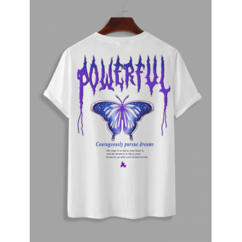 ZAFUL Men's POWERFUL Butterfly Graphic Pattern Short Sleeves T-shirt L White