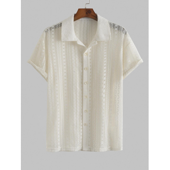 ZAFUL Men's ZAFUL Sexy Lace Sheer Openwork Short Sleeves Shirt M White