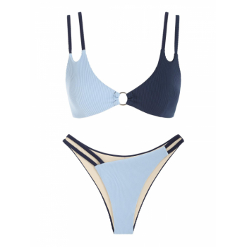 ZAFUL Two Tone O-ring Textured Bikini Swimwear Light blue