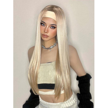 zaful Golden Mixed Color Long Natural Straight Synthetic Wig with Headband