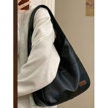 Large Capacity Simple Style PU Leather Shoulder Bag