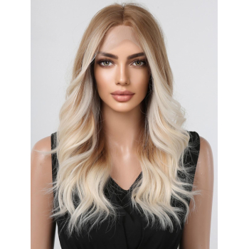 zaful Light Brown Ombre White Lace Front Long Wavy Synthetic Wig