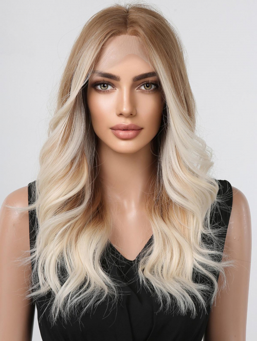 zaful Light Brown Ombre White Lace Front Long Wavy Synthetic Wig