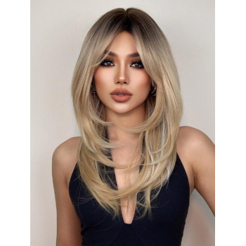 zaful Synthetic Black Gradient Light Golden Layered Long Natural Straight Wig