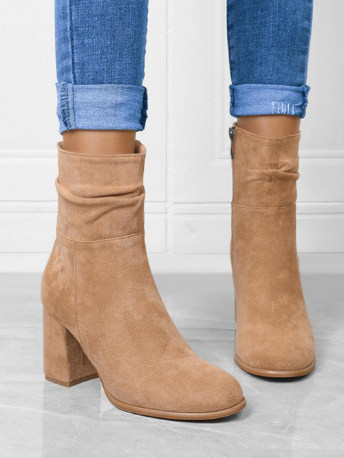 ZAFUL Women Side Zip Chunky Heel Faux Suede Ankle Boots