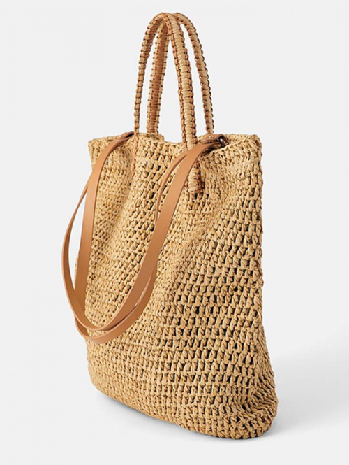 Raffia Straw Crochet Beach Vacation Shoulder Tote Bag