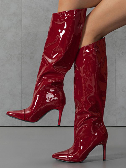 ZAFUL Women Patent Leather Stiletto Slouchy Calf Boots