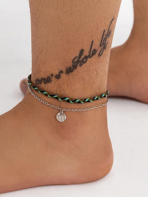 2Pcs Engrave Tree Pendant Anklets