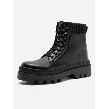 Thick Bottom Lug Sole Faux Fur Lined Combat Boots