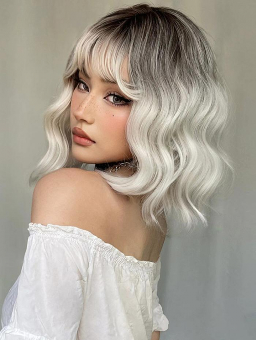 zaful Mixed Color See-through Bangs Short Curly Synthetic Wig