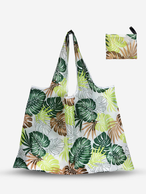 ZAFUL Tropical Leaves Pattern Foldable Large Capacity Shopper Tote Bag with Coin Purse