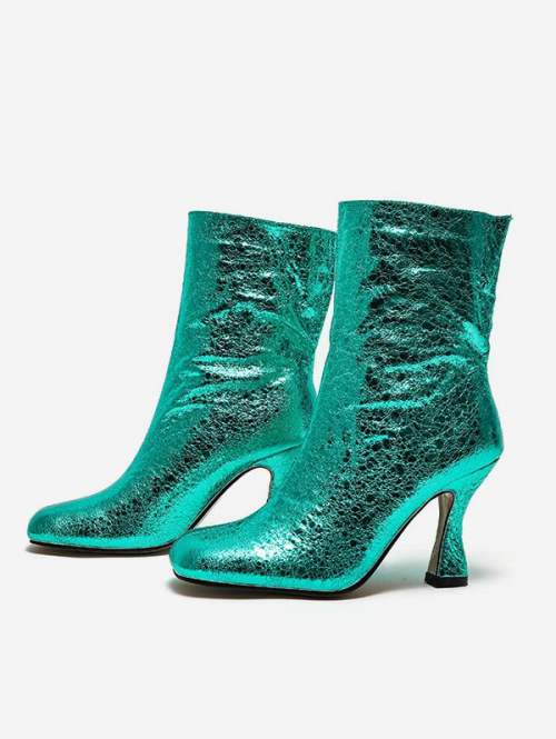 ZAFUL Women Disco Metallic Glitter Sparkle Kitten Heeled Slip On Boots