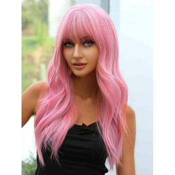 zaful Pink See-through Bangs Long Natural Wavy Synthetic Wig