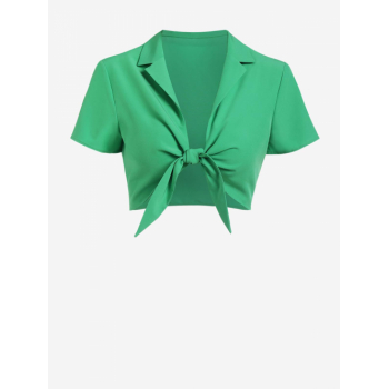 ZAFUL Tied Front Crop Shirt S Green