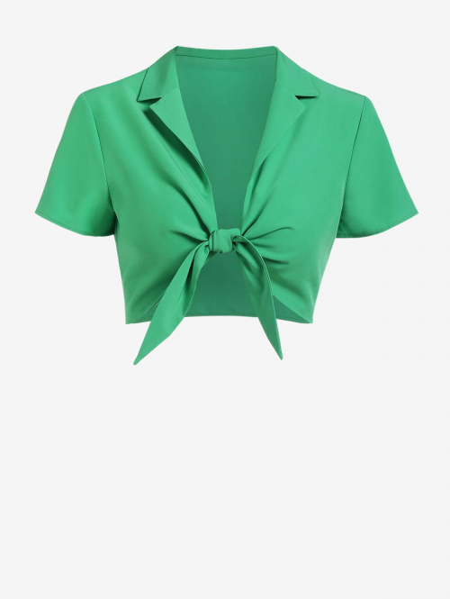 ZAFUL Tied Front Crop Shirt S Green