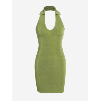 Mini Dress ZAFUL Halter Turn Down Collar Bodycon Dress S Light green