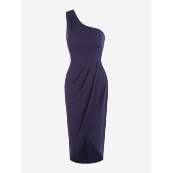 Women Overlap Tulip One Shoulder Midi Dress Xl Deep blue