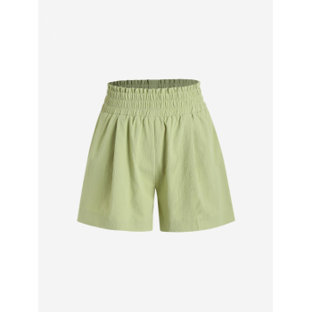 ZAFUL Smocked Waist Paperbag Solid Shorts S Green